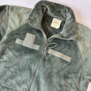 Polartec Fleece Military Jacket Medium Green Cold Weather Made In USA (flaws)